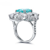 Bague en argent sterling 925 Paraiba créée par Etoilelier Lab, fleur de soleil grenat d'aluminium Yttrium bleu